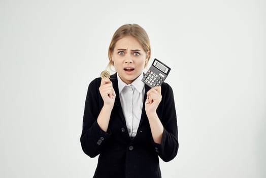 Businesswoman virtual money economy isolated background photo