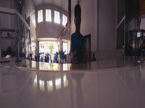 In front of the convex glass photo