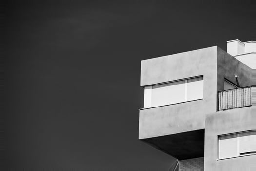 abstract colorful building in Alicante Spain over blue sky background photo
