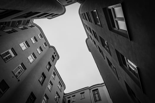 old historic warsaw in poland tenement house from the backyard photo
