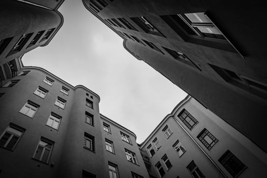 old historic warsaw in poland tenement house from the backyard photo