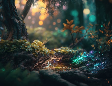 Fantasy forest landscape created with technology photo