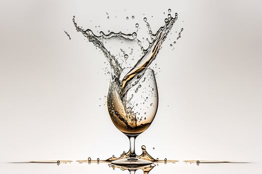 White Wine splash drop to a glass white background Made with photo