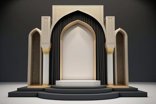 Luxury islamic ramadan podium stage product display gold and white photo
