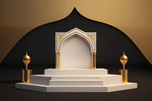 Luxury islamic ramadan podium stage product display gold and white photo