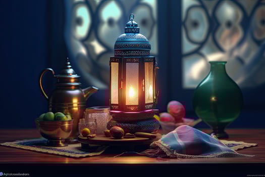 Ramadan mosque illustration lantern light candle dark cinematic background photo