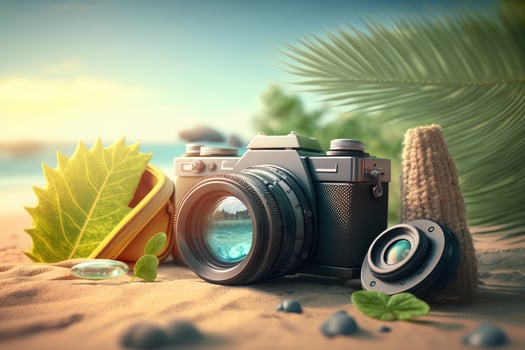 Summer time background with travelling elements. Created photo