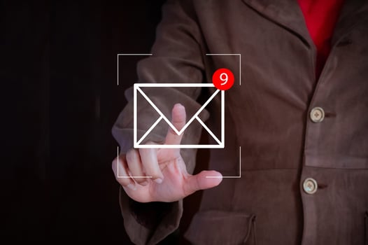new email notification concept for business e-mail communication and digital marketing. business people touch on email in virtual screen. photo