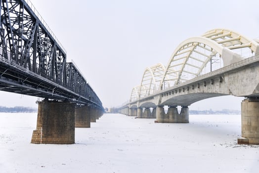 Harbin, Heilongjiang Province, China Songhua River and Binzhou Railway Bridge photo
