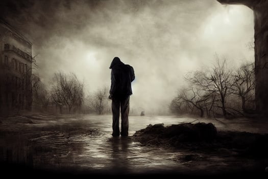 illustration of a person with depression alone on the street photo