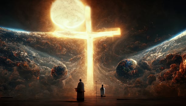 abstract illustration religion versus science photo