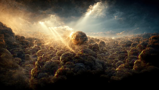 abstract illustrative representation of storm with sunlight photo