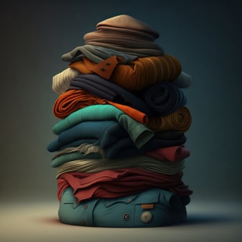 Stack of clothes. A family laundry pile. photo