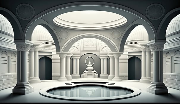 Elegant luxury royal wellness bathtub spa interior, poster for spa center or roman bath in cartoon style. . photo