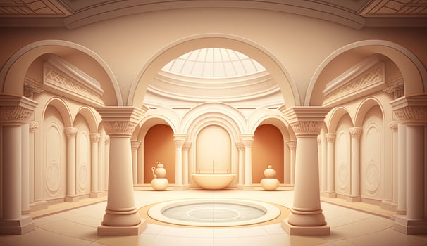 Elegant luxury royal wellness bathtub spa interior, poster for spa center or roman bath in cartoon style. . photo
