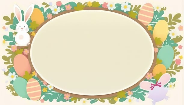 Happy easter greeting card  in  doodle flat style with egg and minimalistic flat color flowers.  Empty Space for your greeting text. photo
