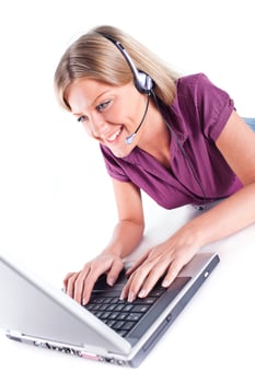 Woman working in a call center photo