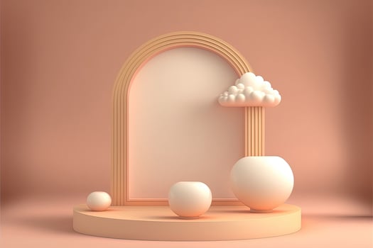 Biege 3d round podium with cloud. Empty space for text. . photo