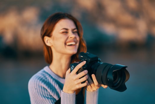 woman photographer outdoors landscape travel close-up photo