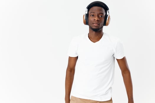 man of african appearance in white t-shirt studio modern style entertainment photo