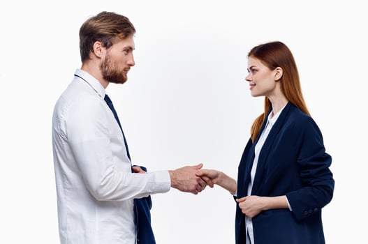 man and woman work colleagues communication fashion photo