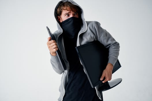 hacker hooded head hacking technology security isolated background photo