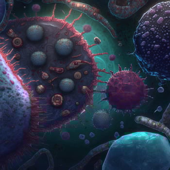 Abstract background bacteria and viruses. 3D illustration. Scientific microcosm  background. Realistic illustration. Ai render. photo