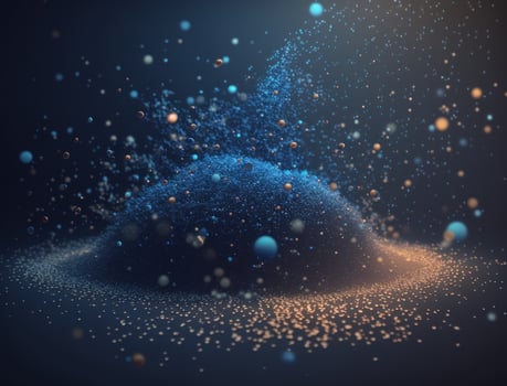 Dark blue and glow particle abstract background Blurry bokeh background with sparkles, particles and glitter created with technology photo