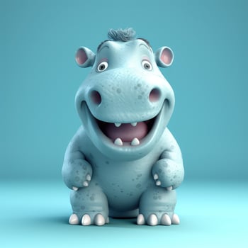 Realistic 3D rendering of a happy, fluffy and cute hippo smiling with big eyes looking straight at you. Created with photo