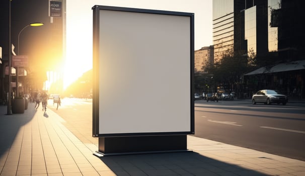 blank billboard mockup for advertising in the city, sunset view photo