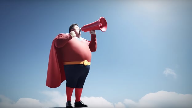 Superhero with megaphone. Illustration photo