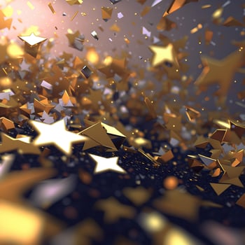 Gold star confetti. AI render photo
