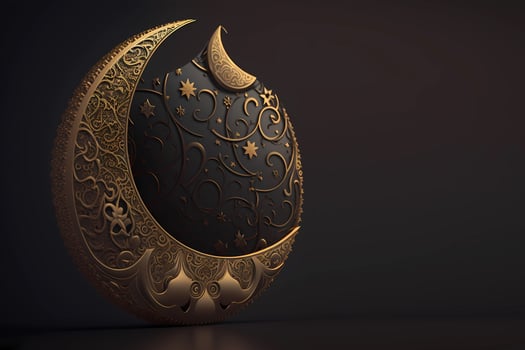 Eid Mubarak Crescent moon greeting card, poster, banner design, background illustration, islamic ornament, , generative, ai, photo