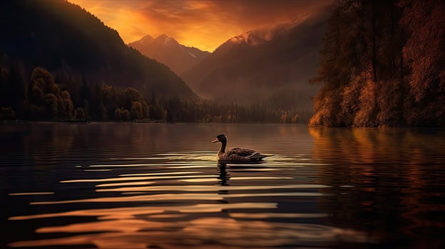 swans in mountain lake water. Beautiful mountain lake landscape. Lake in mountains. . photo