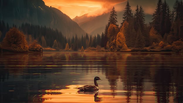 swans in mountain lake water. Beautiful mountain lake landscape. Lake in mountains. . photo
