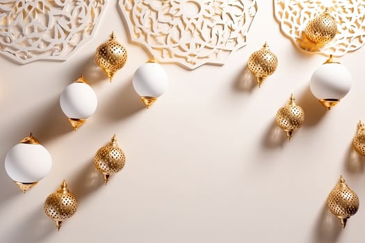 Islamic lantern golden and white luxury shiny ornament ramadan kareem celebration Background photo
