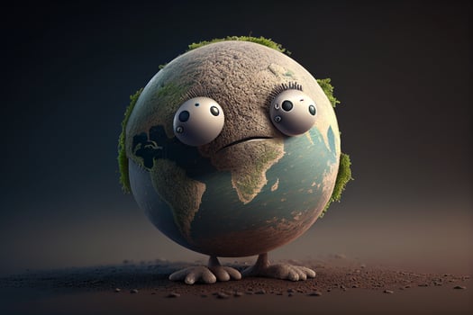Cartoon earth character with emotions. 3d render. Conceptual illustration. photo