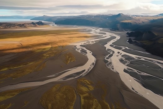 Aerial view of braided river. Scenic view of Markarfljot in Iceland photo