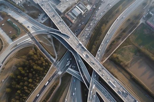 Highway junction from aerial view photo