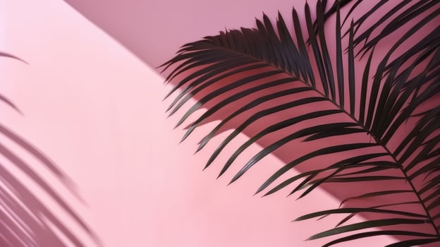 Tropical leaves on pink background. photo