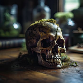 Old Skull on table. . photo
