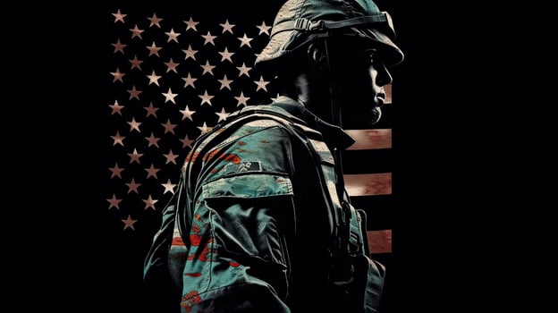 illustration of USA army soldier with nation flag. Greeting card for Veterans Day , Memorial Day, Independence Day . America celebration. . photo