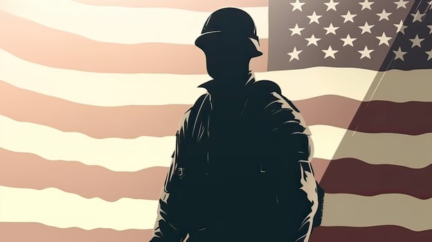 llustration of USA army soldier with nation flag. Greeting card for Veterans Day , Memorial Day, Independence Day . America celebration. . photo