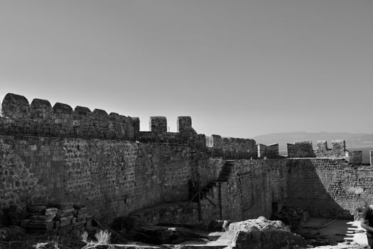 old antique stone ruins on a hot summer day on the Greek island of Rhodes in Lindos photo