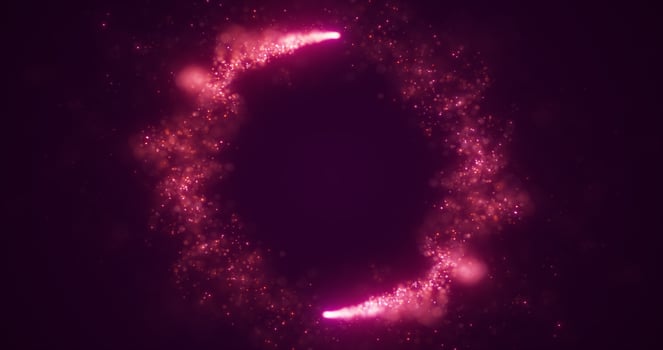 Abstract purple energy lines and cyclic circles with magic bokeh from particles, abstract background photo