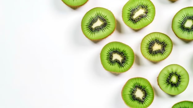 Banner with kiwi. Copy space, top view, summer background. . photo