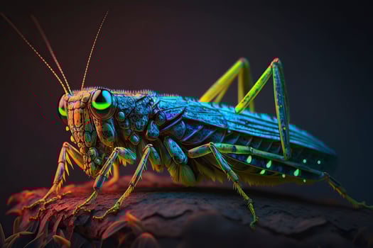Grasshopper in neon colors. . photo