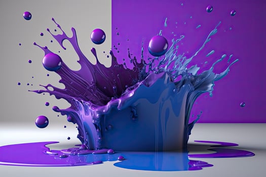 3d fluid brush strokes. Explosion of blue and purple paint drips. . photo