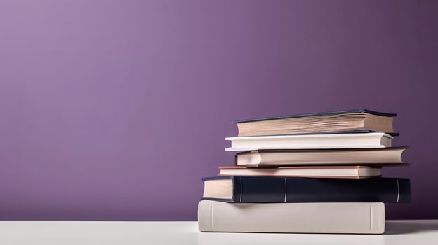 Banner with stack of books. Copy space, background. . photo