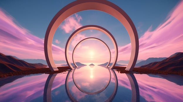 illustration of an Abstract summer landscape scene with geometric form. ocean beach view. 3d rendering. . photo